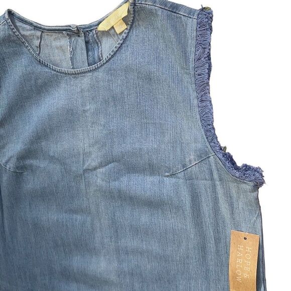 Hope&Harlow NWT Chambray Denim Dress Fringe Coastal Cowgirl Phoebe Buffay Sz 4 - Picture 5 of 11